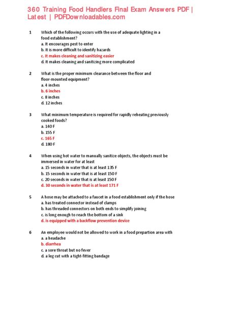 360 Training Food Handlers Final Exam Answers Quizlet