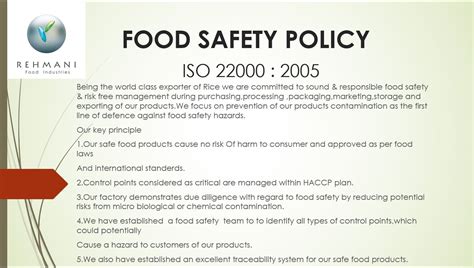 A Food Safety Policy Is A Statement That Lists