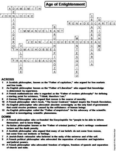 Age Of Enlightenment Review Crossword Puzzle Answer Key