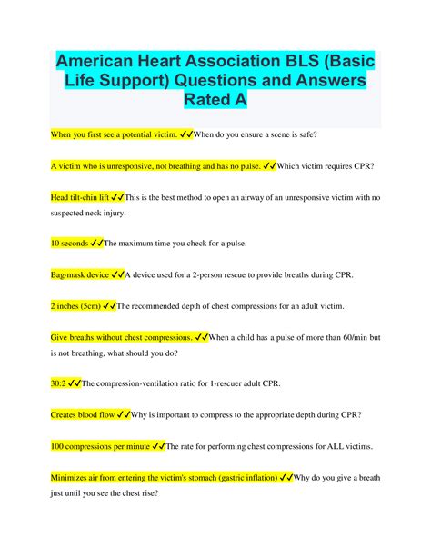 American Heart Association Basic Life Support Test Answers