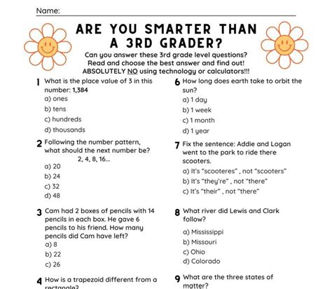 Are You Smarter Than A 3rd Grader Quiz