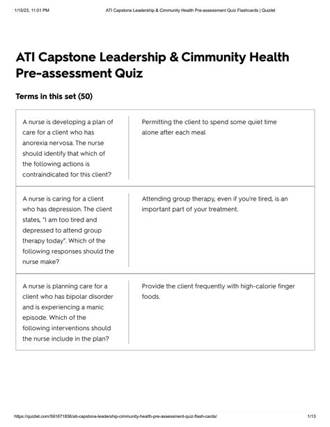 Ati Capstone Leadership And Community Health Assessment Quizlet