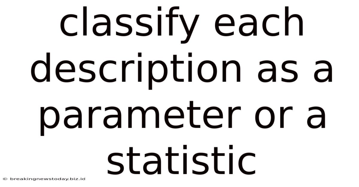 Classify Each Description As A Parameter Or A Statistic