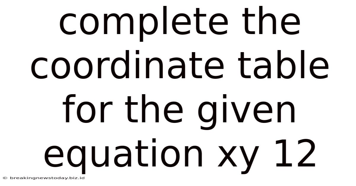 Complete The Coordinate Table For The Given Equation Xy 12