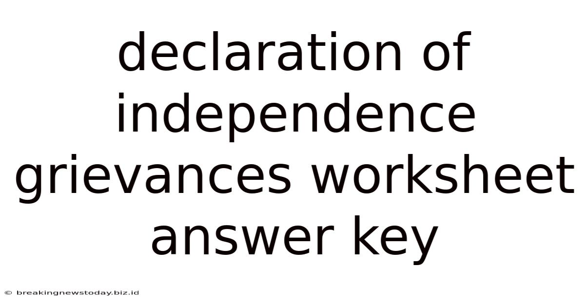 Declaration Of Independence Grievances Worksheet Answer Key
