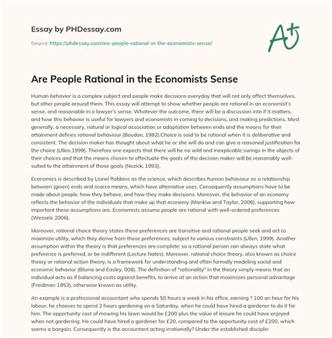 Economists Assume That People Are Rational In The Sense That