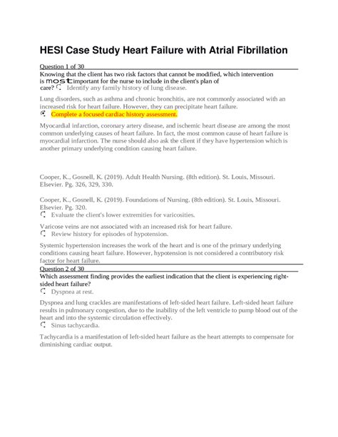 Heart Failure With Atrial Fibrillation Hesi Case Study