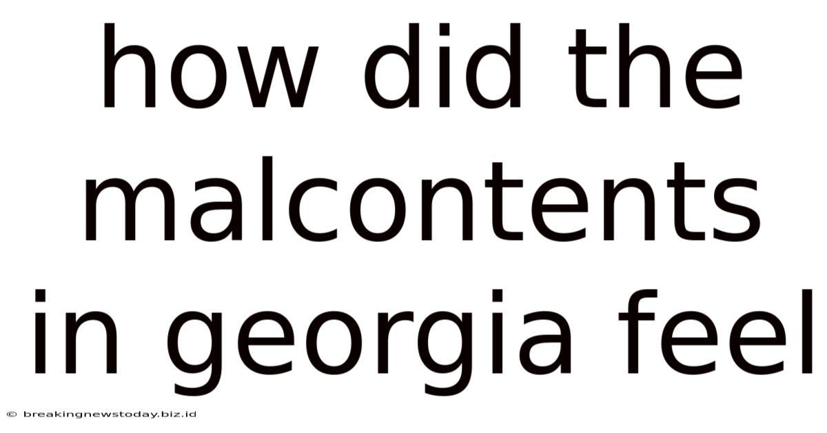 How Did The Malcontents In Georgia Feel