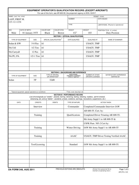 How Many Sections Are On The Da Form 348