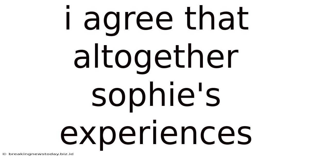 I Agree That Altogether Sophie's Experiences
