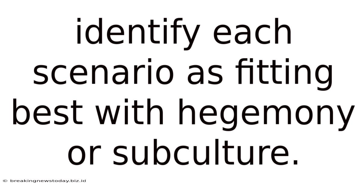 Identify Each Scenario As Fitting Best With Hegemony Or Subculture.