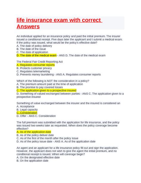 Life Insurance Exam Questions And Answers Pdf