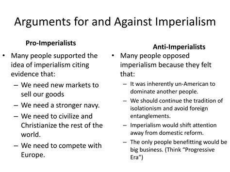 List One Idea Over Which Imperialists And Anti-imperialists Disagreed.