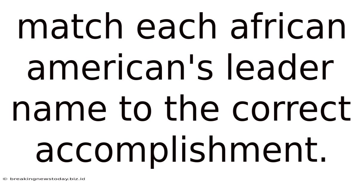 Match Each African American's Leader Name To The Correct Accomplishment.