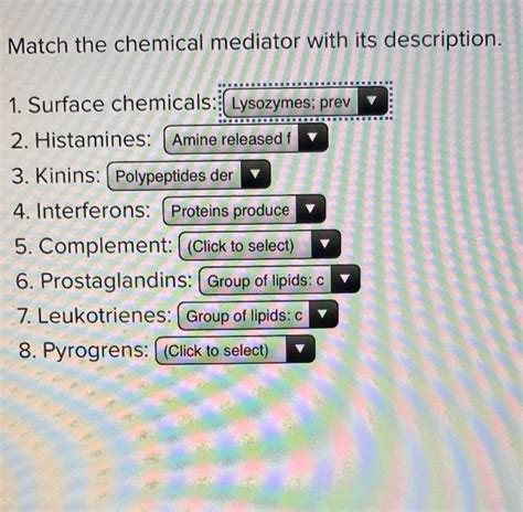 Match The Chemical Mediator With Its Description