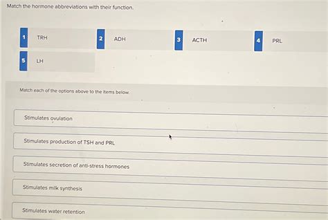 Match The Hormone Abbreviations With Their Function