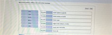 Match These Prefixes Suffixes And Roots To Their Meanings