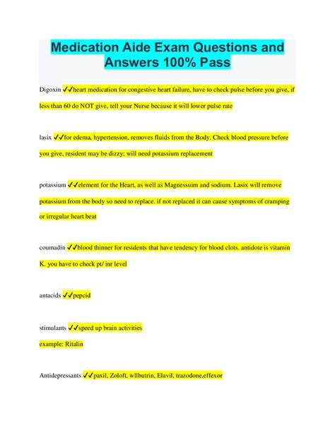 Medication Aide Practice Test Questions And Answers