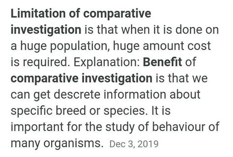 Name One Benefit And One Limitation Of Comparative Investigations