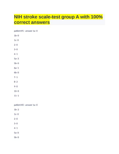 Nih Stroke Scale Test Group A Answers Quizlet