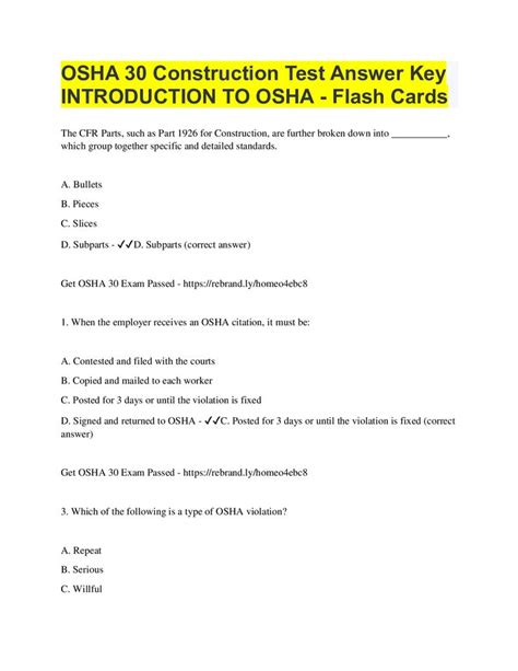 Osha 30 General Industry Final Exam Answers