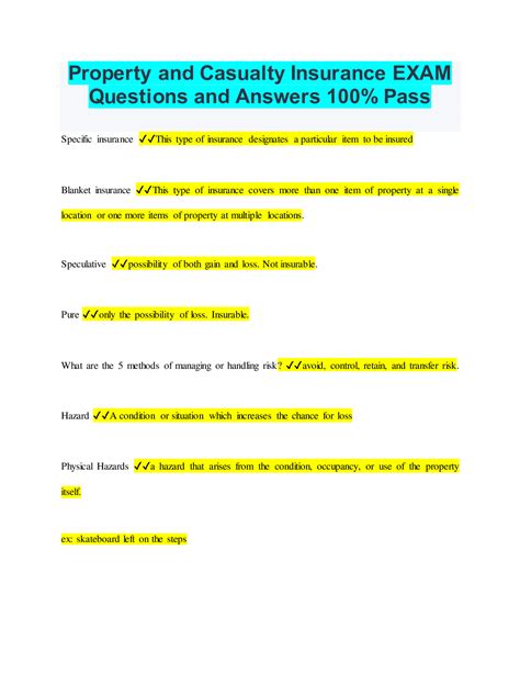 Property And Casualty Insurance Exam Questions And Answers Pdf