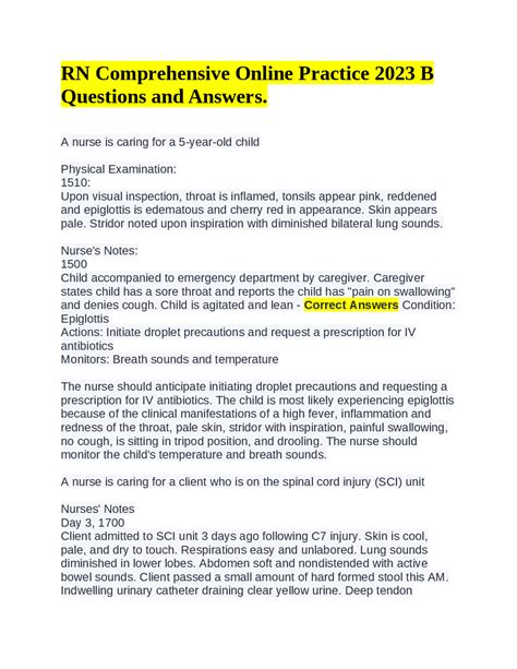 Rn Comprehensive Online Practice 2023 B With Ngn Quizlet