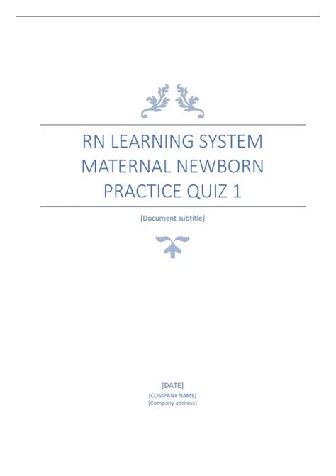 Rn Learning System Maternal Newborn Practice Quiz 1