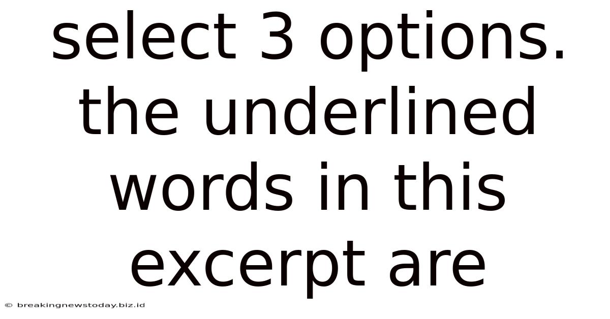 Select 3 Options. The Underlined Words In This Excerpt Are