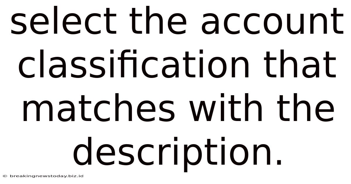 Select The Account Classification That Matches With The Description.