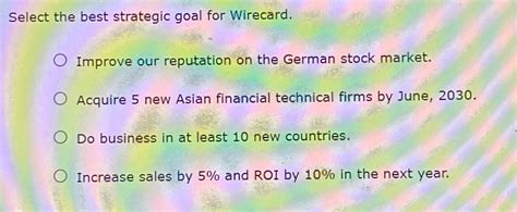 Select The Best Strategic Goal For Wirecard