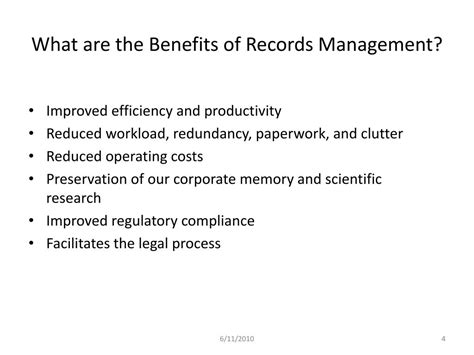 The Benefits Of Records Management To The Don Include