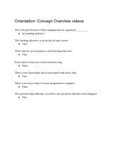 The Concept Overview Video Assignments Are Organized ________.