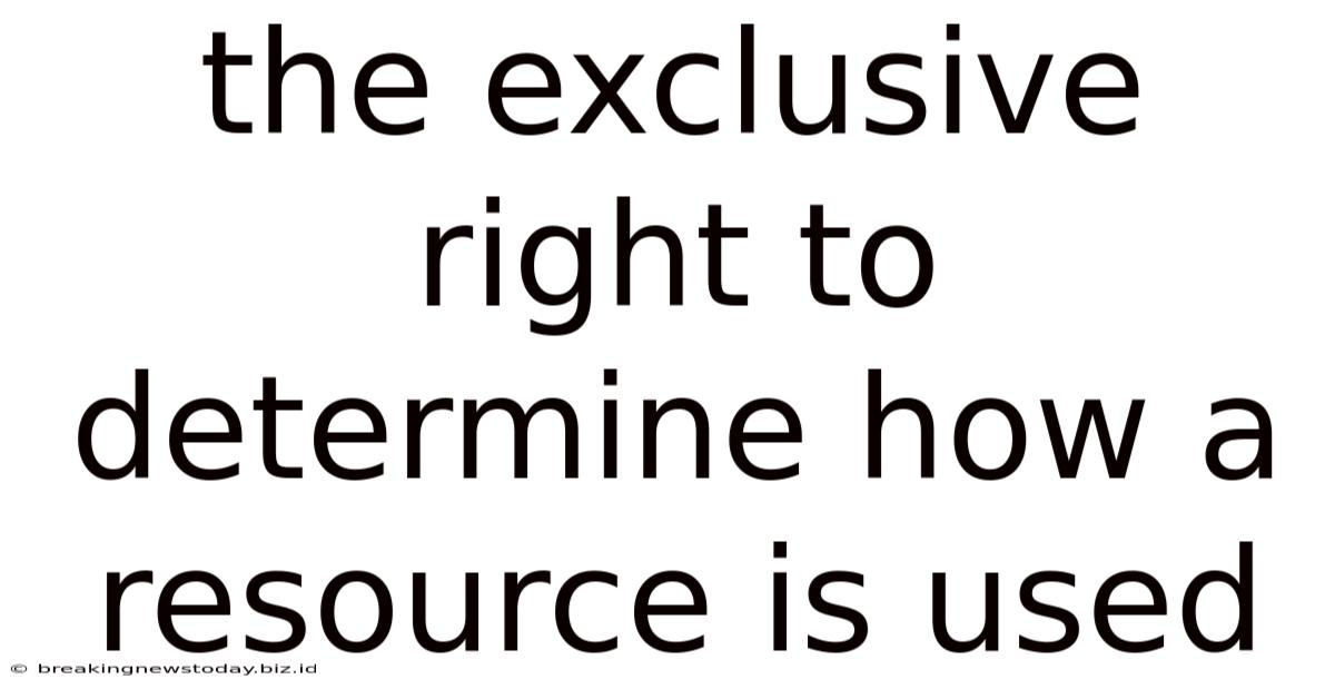 The Exclusive Right To Determine How A Resource Is Used