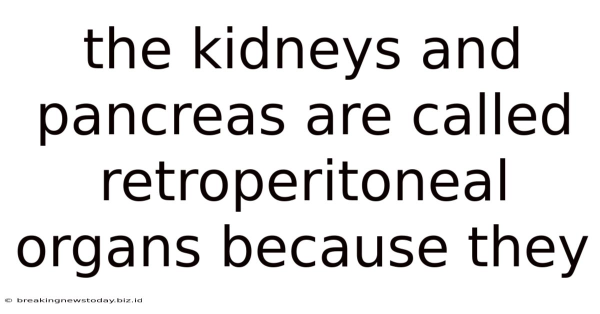 The Kidneys And Pancreas Are Called Retroperitoneal Organs Because They