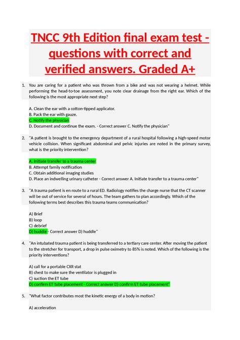 Tncc 9th Edition Test Answers Quizlet Pdf Free Download