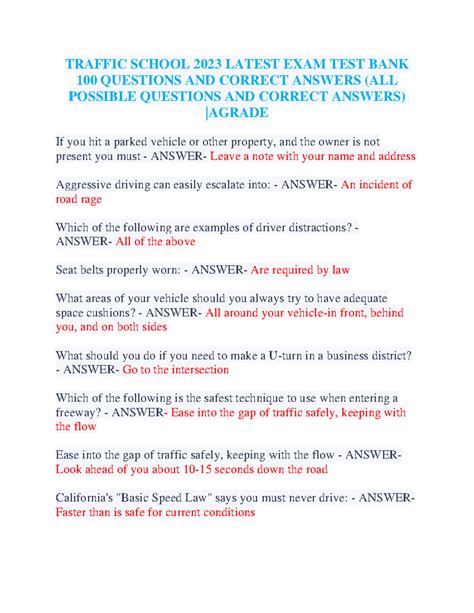 Traffic School Final Exam Answers California 2024