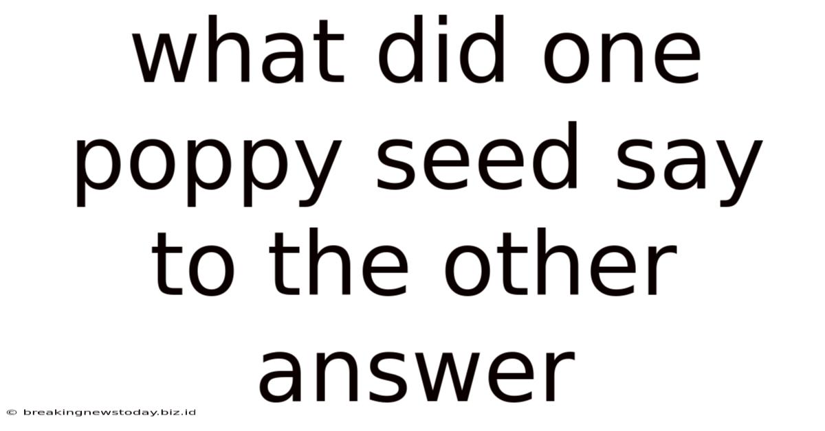What Did One Poppy Seed Say To The Other Answer