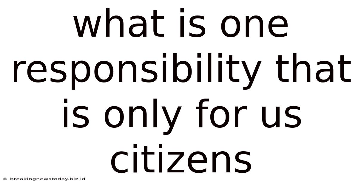 What Is One Responsibility That Is Only For Us Citizens