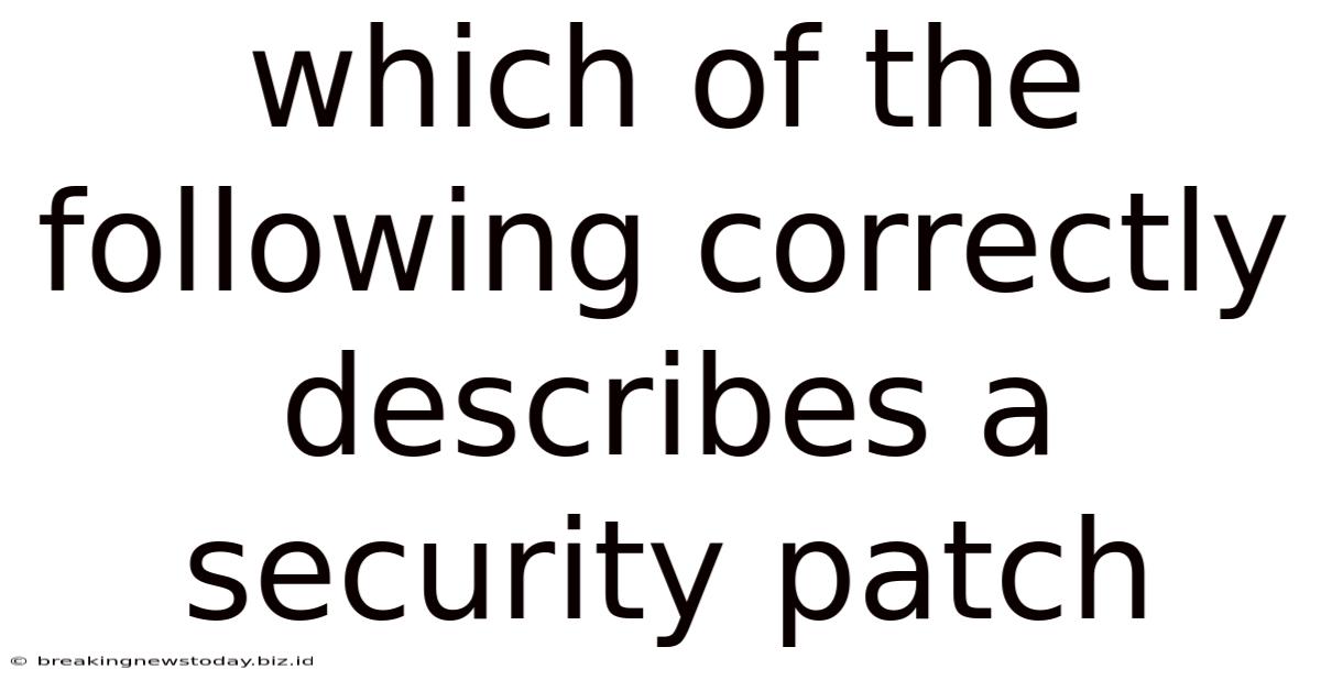 Which Of The Following Correctly Describes A Security Patch