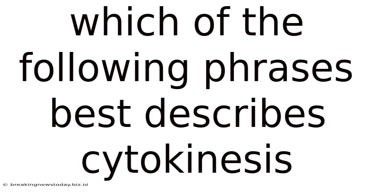 Which Of The Following Phrases Best Describes Cytokinesis