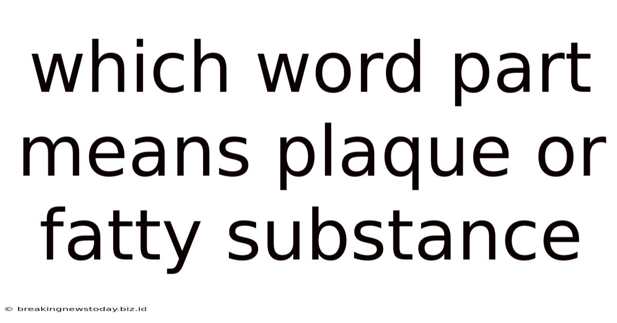 Which Word Part Means Plaque Or Fatty Substance
