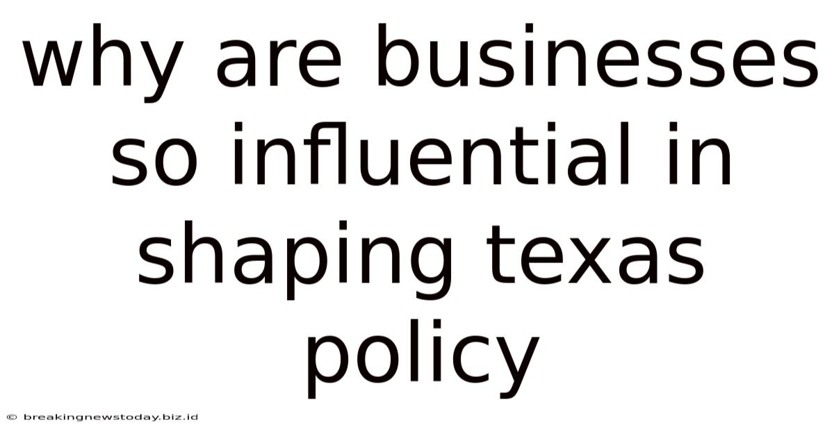 Why Are Businesses So Influential In Shaping Texas Policy