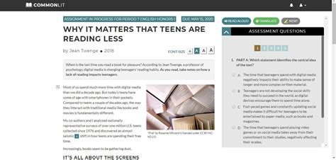 Why It Matters That Teens Are Reading Less Commonlit Answers