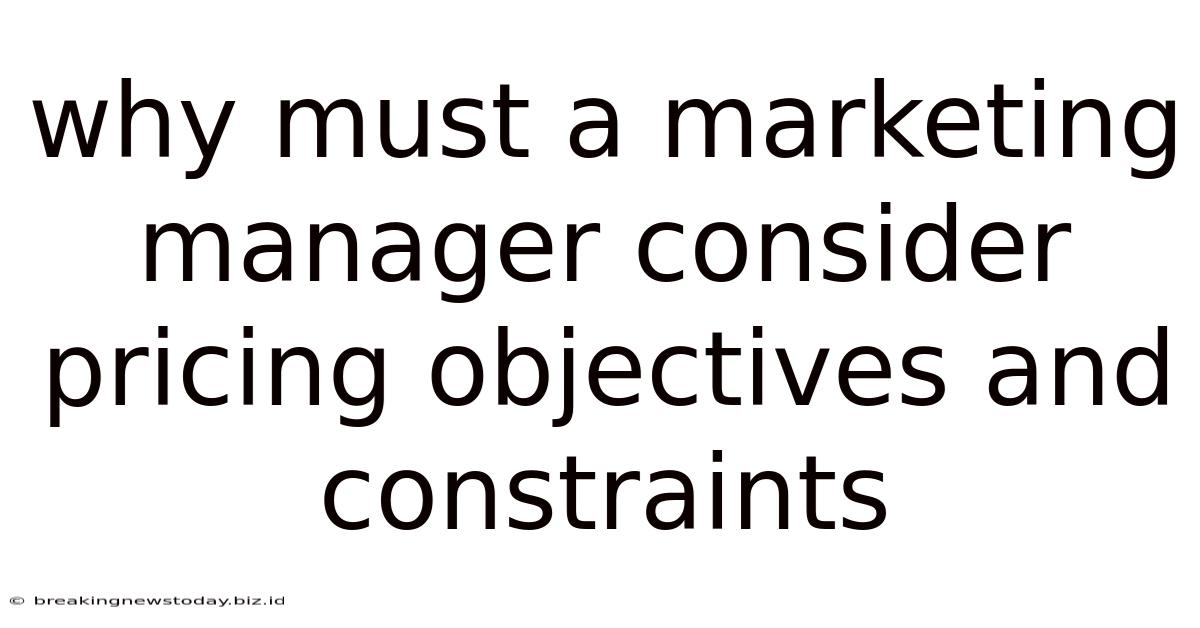 Why Must A Marketing Manager Consider Pricing Objectives And Constraints