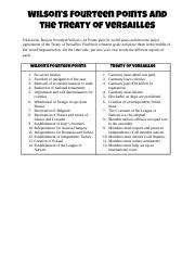 Wilson's Fourteen Points And The Treaty Of Versailles Pdf Answers