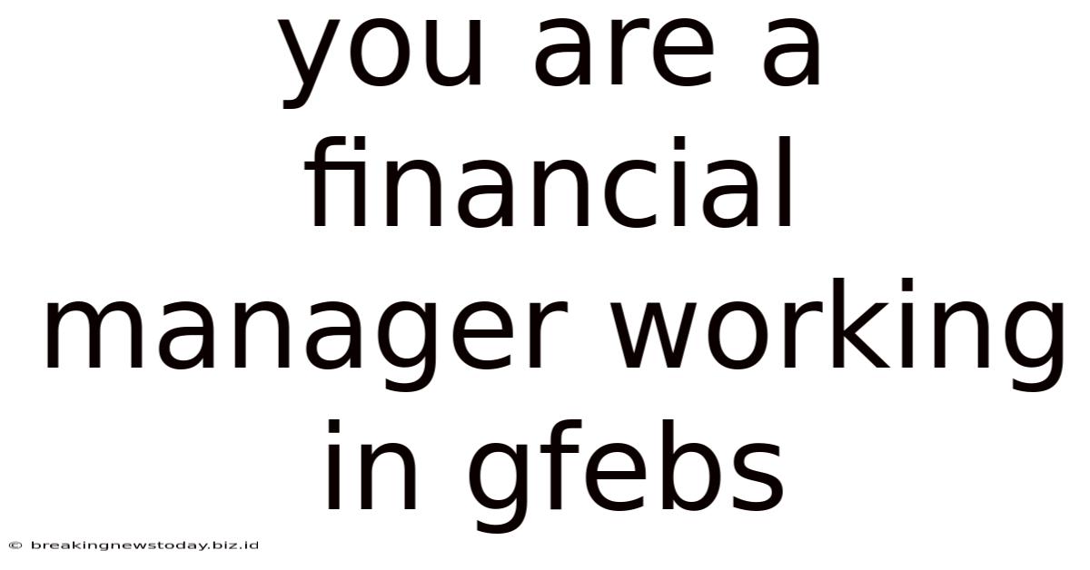 You Are A Financial Manager Working In Gfebs